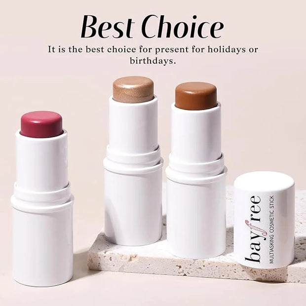 KIMUSE Multi Stick Trio Face Makeup, Cream Blush Stick for Cheeks & Lips, Contour Stick & Highlighter Makeup Sticks for Al...