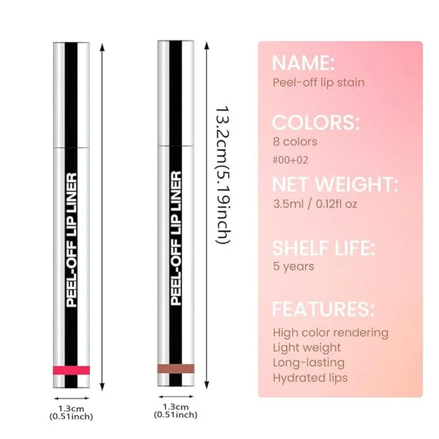 2 Pcs Matte Liquid Lip Stain Peel Off Lip Liner, Long Lasting Lip Tattoo, Waterproof & Transfer-Proof Lip Liner Peel Off L...