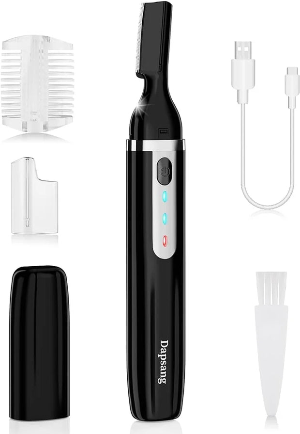 Eyebrow Trimmer, Electric Eyebrow Razor for Women Men, Rechargeable Painless LED Light Facial Hair Shaver Remover with Rin...