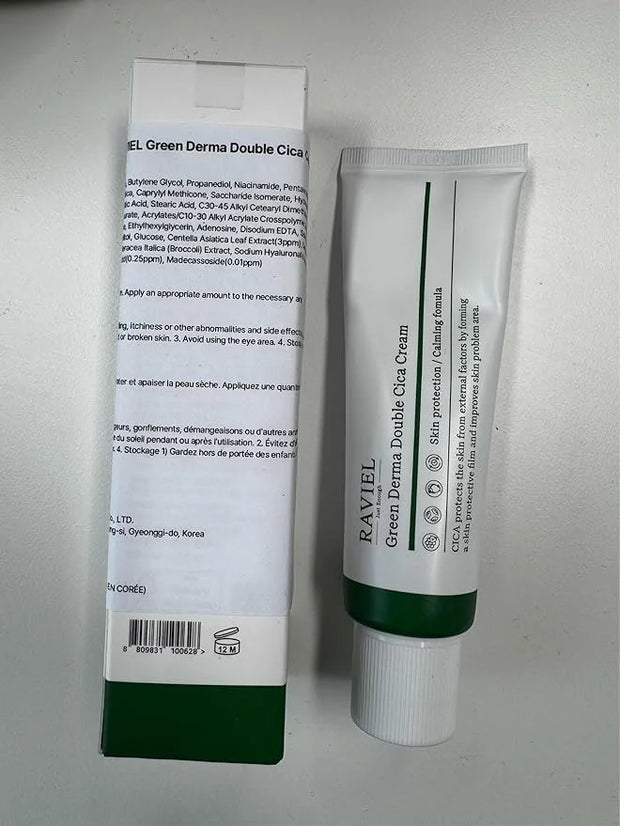 RAVIEL Green Derma Double Cica Cream | Redness relief & Skin Barrier Protection | Calming & Soothing, Deep Hydration Moist...