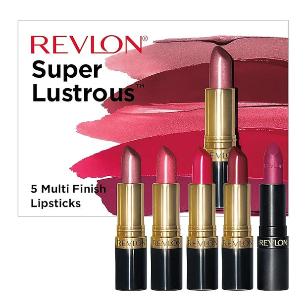 Revlon Super Lustrous 5-Piece Lipstick Gift Set, High Impact, Moisturizing, 460 Blushing Mauve & 430 Soft Silver Rose (Pea...