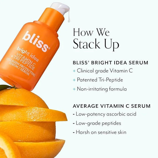 Bliss Bright Idea Vitamin C + Tri-Peptide Collagen Brightening Face Skincare Serum - Anti Aging, Reduces Dark Spots, Boost...