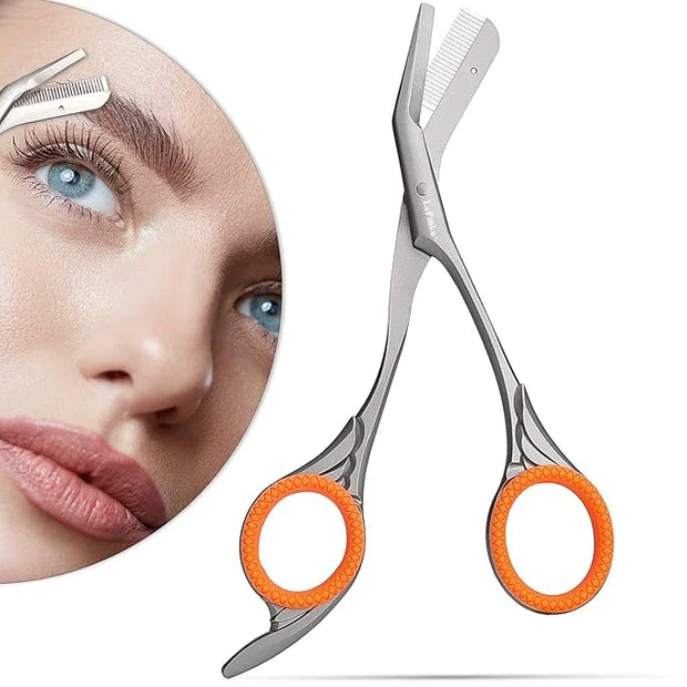 LePinko Eyebrow Trimming Scissors with Combs, Gifts For Men Women Stocking Stuffers, Gray - Product Image