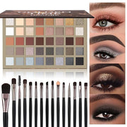 UCANBE Nude Eyeshadow Palette + 15 PCS Makeup Brushes Set, 40 Color Matte Shimmer Glitter Eye Shadow, Neutral Black Dark G...