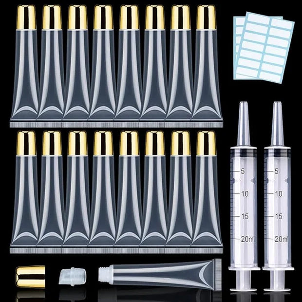 AMORIX 50PCS Lip Gloss Tubes 20ml Gold Cap Lip Gloss Containers Empty Lip Balm Tubes Refillable Cosmetic Squeeze Lipgloss ...