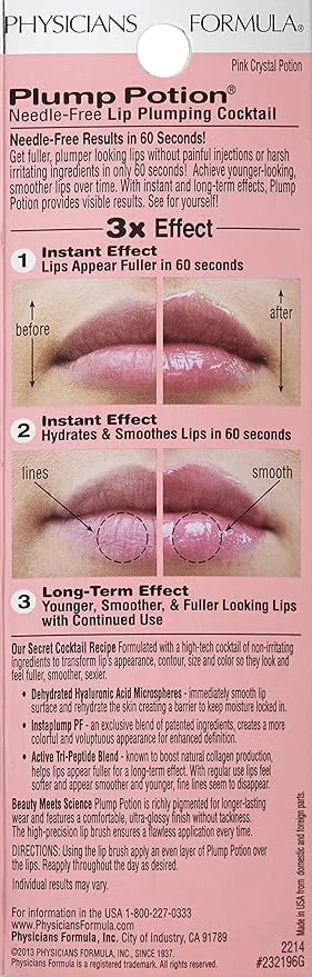 Physicians Formula Plump Potion™ Needle-Free Lip Plumping Cocktail Lip Gloss, Pink Crystal Potion, Hypoallergenic, Fragran...