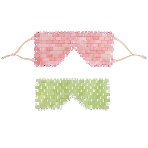 Jade Eye Mask&Rose Quartz Eye Mask - with Adjustable Strap for face 100% Natural Gemstone Jade Sleep Mask - Product Image