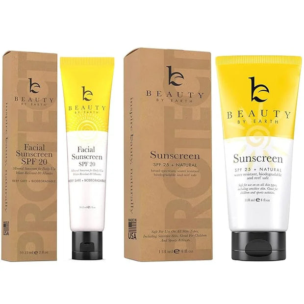 Mineral Sunscreen Set - Face Sunscreen SPF 20 & Body Sunscreen Lotion SPF 25, Zinc Oxide Sunscreen, Reef Friendly Sunscree...
