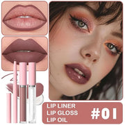 3-in-1Nude Pink Matte Lip Stain Kit | Waterproof Lip Liner + Hydrating Matte Lip Gloss + Nourishing Lip Oil | Long Lasting...