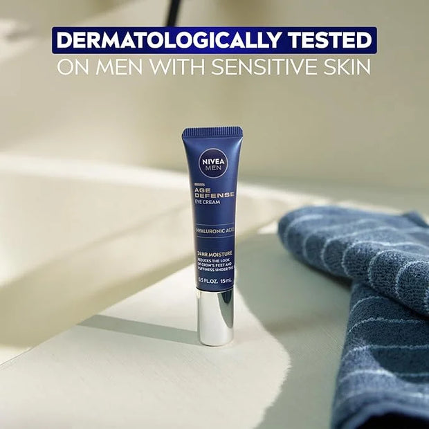 NIVEA Men Age Defense Eye Cream with Hyaluronic Acid, Skin Care Gifts for Dad, 24-Hour Hydrating Under Eye Cream for Men H...