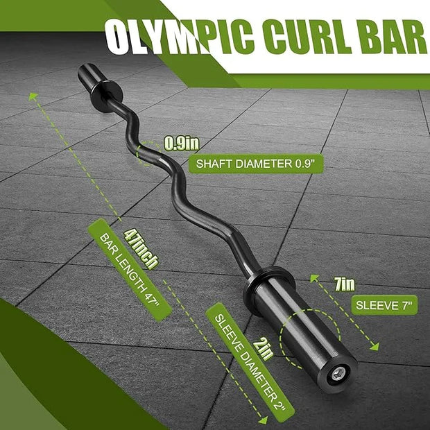47" Olympic Barbell Curl Bar EZ Bar Strength 440-Pound Capacity - Product Image