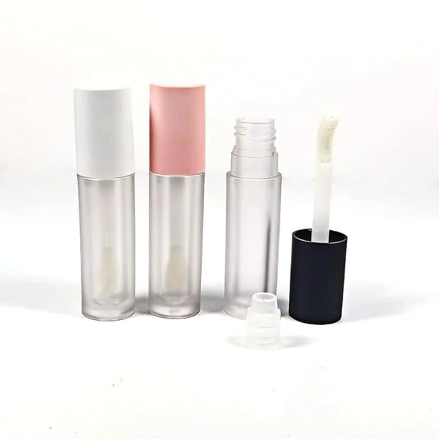 COSIDEA 24 pcs 5ml empty big brush lip gloss tube with stopper (Frosted bottle, Pink cap) - Product Image
