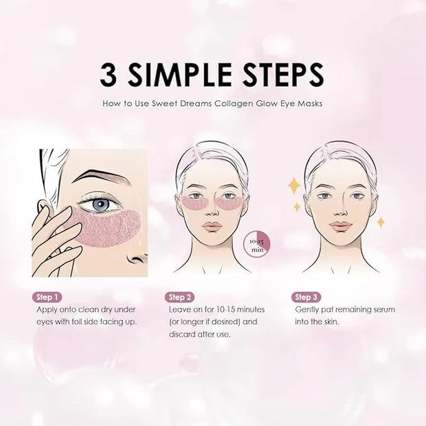 Sweet Dreams Collagen Glow Rose Gold Eye Masks l Under Eye Patches for Self Care Under Eye Patches Wrinkle Patches l Dark ...