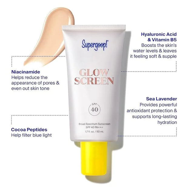Supergoop! Glowscreen (SPF 40) - 0.5 fl oz, Pack of 2 - Glowy Primer + Broad Spectrum Tinted Sunscreen - Helps Filter Blue...