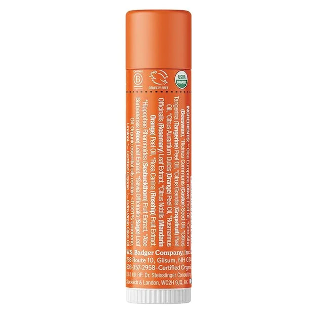 Badger Tangerine Breeze Classic Lip Balm, 100% Organic Lip Balm, Long Lasting Lip Care w/Light Silky Texture, Bright & Che...