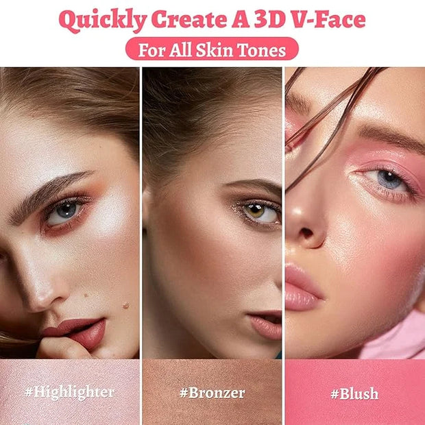 Face Stick Trio 3Pcs Multi Makeup Blush Highlighter Contour Sticks, Buildable Blendable Lightweight Cream Blush Stick for ...