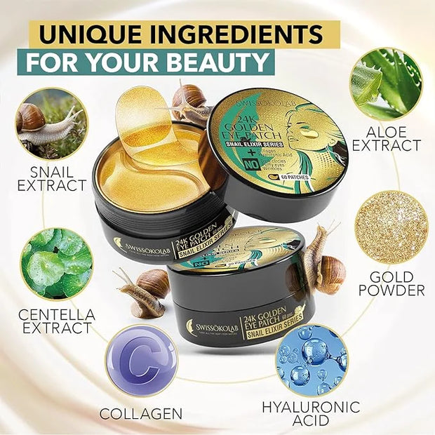 SWISSÖKOLAB Under Eye Patches For Puffy Eyes 24k Gold Eye Mask Dark Circles And Puffiness Collagen Eye Gel Pads Moisturizi...
