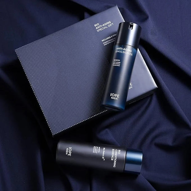 IOPE MEN BIO Anti-aging & Moisturizing Set, Cleanser, Emulsion, Conditioning Essence Serum and Soothing Aftershave, HOMME ...