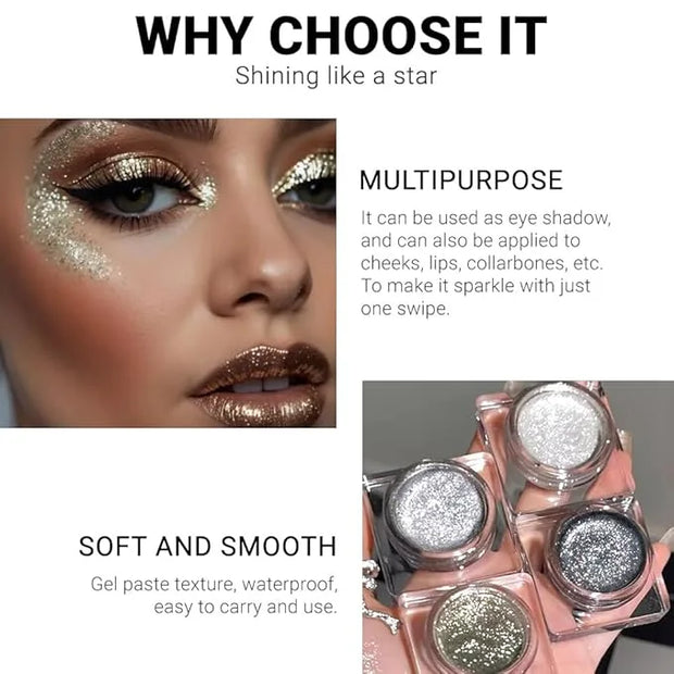 Single Glitter Eyeshadow, Shimmer Eyeshadow Palette, Korean Eye Glitter Makeup, Ultra-Blendable, Sparkle Gold Eye Shadow, ...