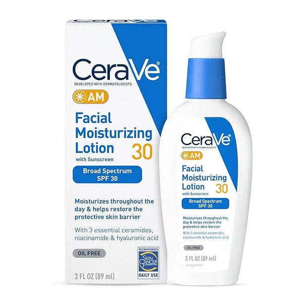 CeraVe AM Facial Moisturizing Lotion with SPF 30, Oil-Free Face Moisturizer with SPF, Formulated with Hyaluronic Acid, Nia...
