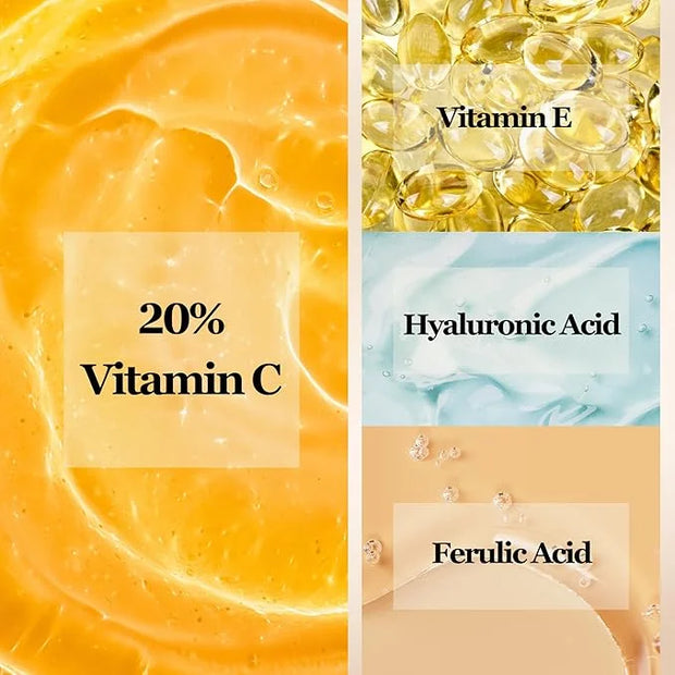 Premium 20% Vitamin C Facial Serum Plus Hyaluronic Acid+Ferulic Acid+Vitamin E | Anti Aging & Anti-Wrinkle Brightening Ser...