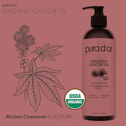 PURA D'OR 16 Oz ORGANIC Castor Oil - 100% Pure USDA Certified Cold Pressed, Hexane Free Eyelash & Eyebrow Serum - For Full...