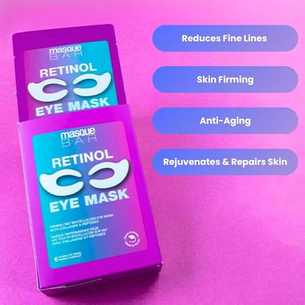 masque BAR Firming 360 Degree Bio Cellulose Retinol Eye Mask - Anti-Wrinkle Eye Patches with Collagen, Peptides, and Hyalu...