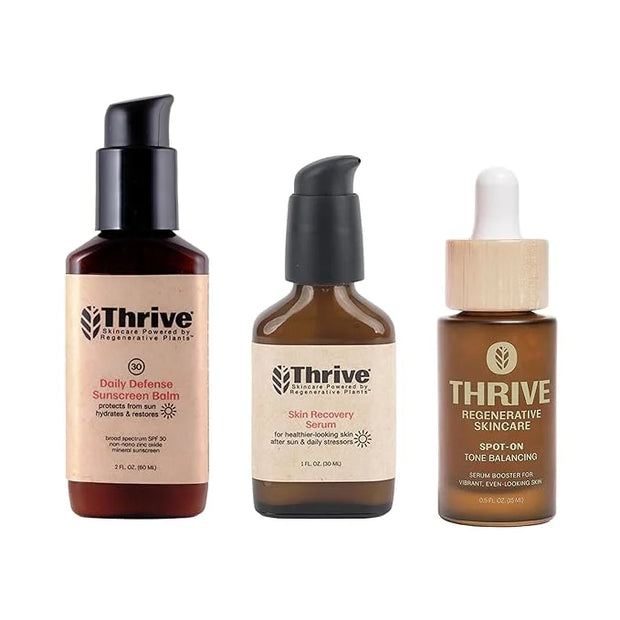 Thrive SPF30 Protect, Restore & Tone Superplant Skin Care Set - Gift Set with Mineral SPF30 Sunscreen, Recovery Serum, Spo...