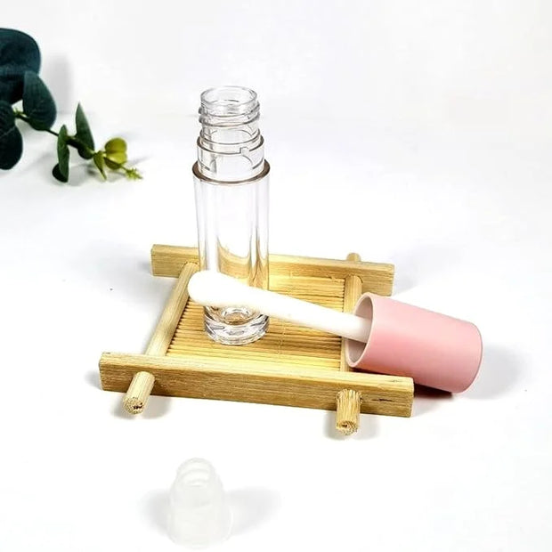 COSIDEA 24 pcs 5ml empty big brush lip gloss tube with stopper (Frosted bottle, Pink cap) - Product Image