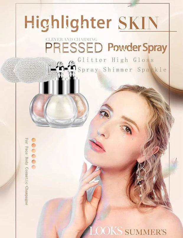 Highlighter Powder Spray, Ksndurn Malt Gold Glitter High Gloss Spray - Shimmer Sparkle Powder Makeup Spray - Product Image