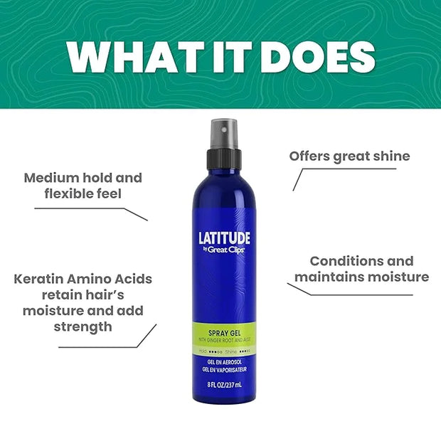 GREAT CLIPS LATITUDE Spray Gel | Hair Gel for Men | Medium Hold + Medium Shine | 8oz - Product Image