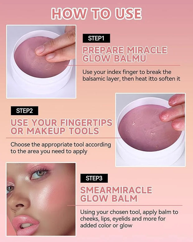 Multi Glow Balm,Miracle Glow Balm Tinted Face Creamy Blush for Cheeks Lip Eye,Hydrating Lightweight & Blendable Color,Shim...