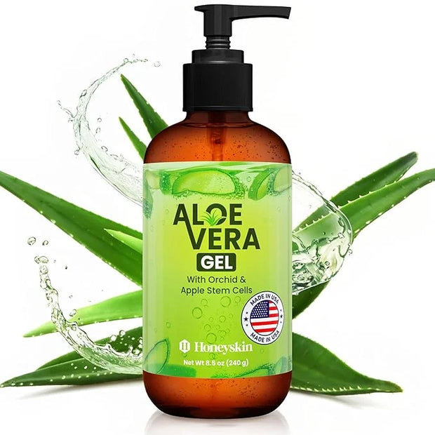 Honeyskin Soothing Aloe Vera Gel Made in the USA with Natural Ingredients - Give Yourself Relief From Sunburn and Dry Skin...