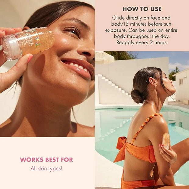 Kopari Sun Shield On-The-Glow Sheer Sunscreen Stick SPF 40, Sweat and Water Resistant Roll On Sunscreen For Face and Body ...