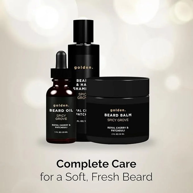 Golden Grooming Co. Everyday Beard Bundle – Complete Beard Care Set | Includes Beard Oil, Balm & Shampoo (Regular, Spicy G...