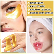 30PCS Lip Mask & Under Eye Mask Pink Lip Masks 24k Gold Eye Mask Patches for Puffy Eyes Effectively Moisturizing Lip & Eye...