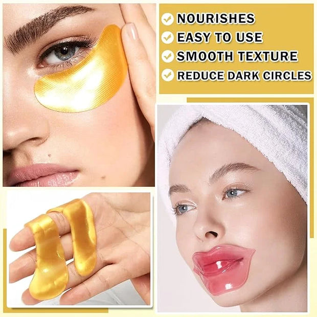 30PCS Lip Mask & Under Eye Mask Pink Lip Masks 24k Gold Eye Mask Patches for Puffy Eyes Effectively Moisturizing Lip & Eye...