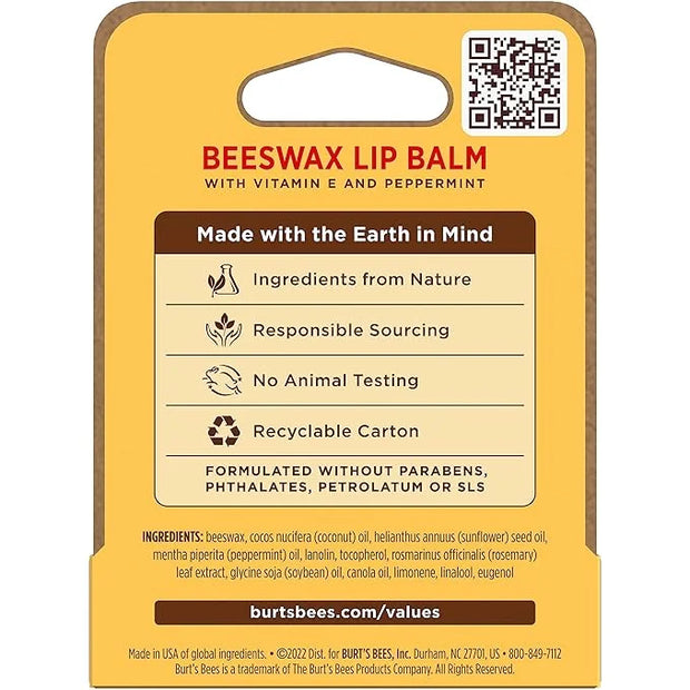 Burt's Bees Beeswax Lip Balm, Lip Moisturizer With Responsibly Sourced Beeswax, Tint-Free, Natural Conditioning Lip Treatm...
