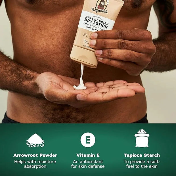 Dr. Squatch Ball Barrier Dry Lotion, No Mess Body Powder Lotion for Men, Made With Natural Ingredients - 2-Pack Wood Barre...