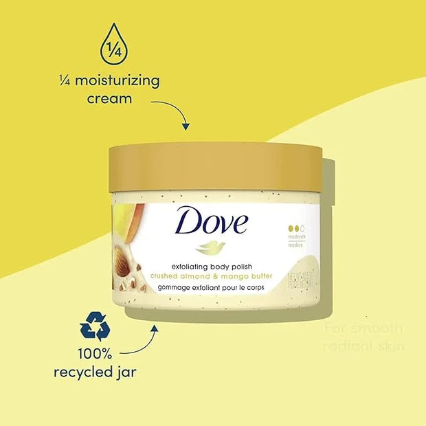 Dove Exfoliating Body Polish Body Scrub Crushed Almond and Mango Butter 4 Count Exfoliating Scrub for Dry Skin Gently Exfo...