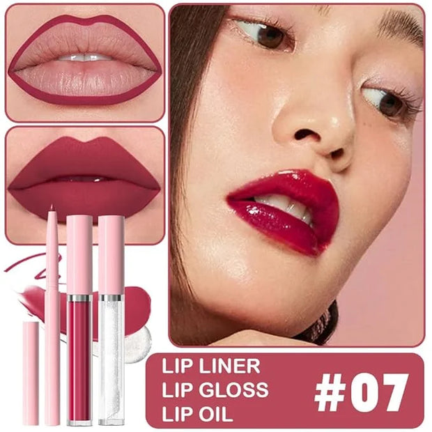 3-in-1Grayish Purple Matte Lip Stain Kit | Waterproof Lip Liner + Hydrating Matte Lip Gloss + Nourishing Lip Oil | Long La...