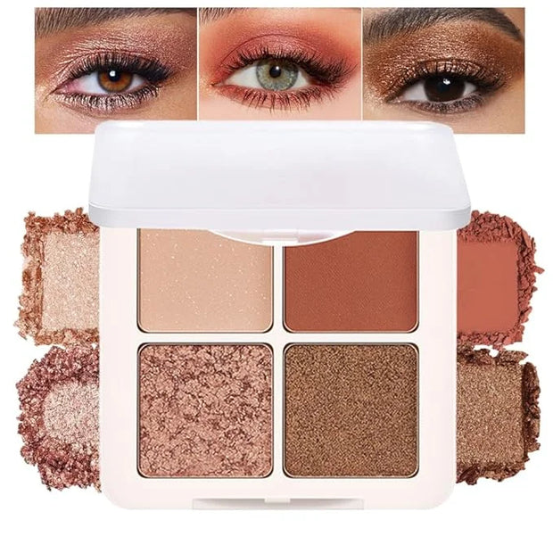 4 Colors Matte Shimmer Eyeshadow Makeup Palette,Rose Gold Champagne Nude Highly Pigmented Natural Neutral Eye Shadow Palet...