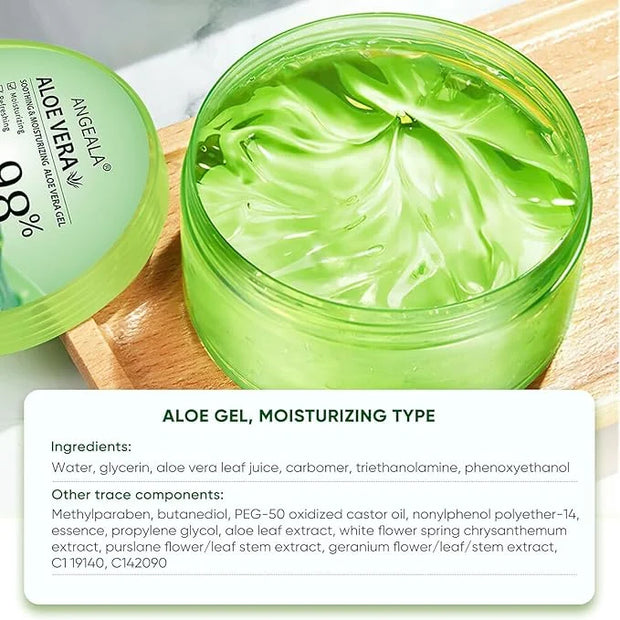 Organic Aloe Vera Gel for Face Made within 12 Hours of Harvest, 98% Pure Aloe Vera Gel for Skin, Scalp, & Hair, Soothing A...