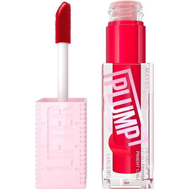 MAYBELLINE Lifter Gloss Lifter Plump, Plumping Lip Gloss with Chili Pepper and 5% Maxi-Lip, Red Flag, Sheer Red, 1 Count -...