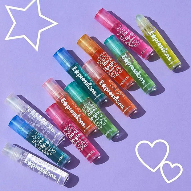 Expressions girl 12pc Roll On Lip Gloss Set with Carrying Case, Glossy Lip Make-up for Kids and Teens - Fruity Flavors, No...