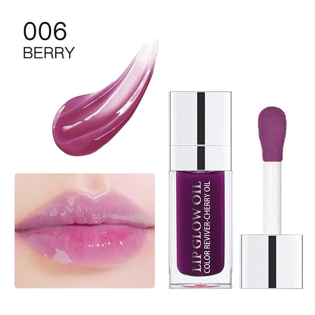 Hydrating Lip Glow Oil, Lip Oil Gloss Transparent Toot Tinted Nourishing Long Lasting Repairing Lightening Lip Lines (BERR...