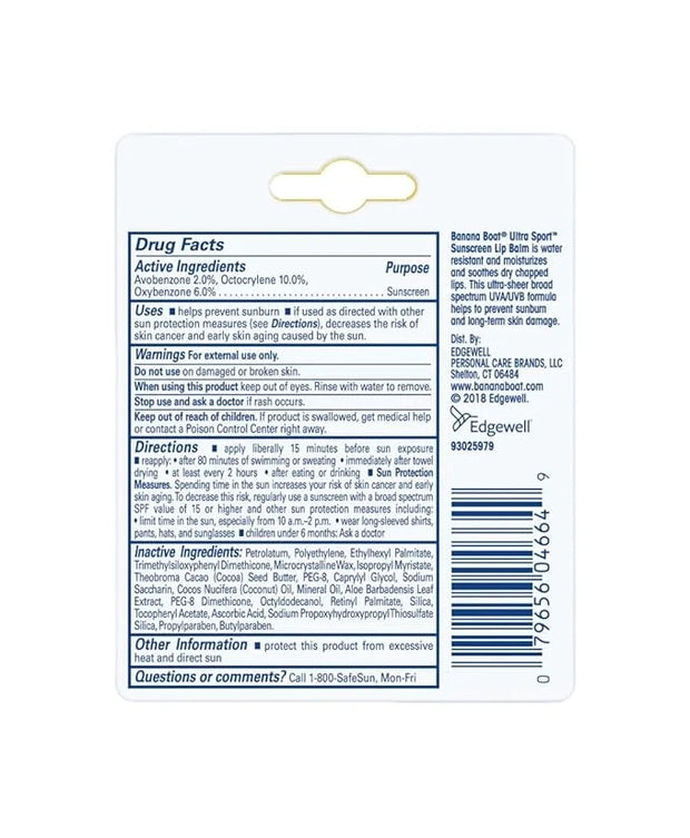 Banana Boat Sport Performance Sunscreen Lip Balm SPF 50 0.15 oz (Pack of 4)
