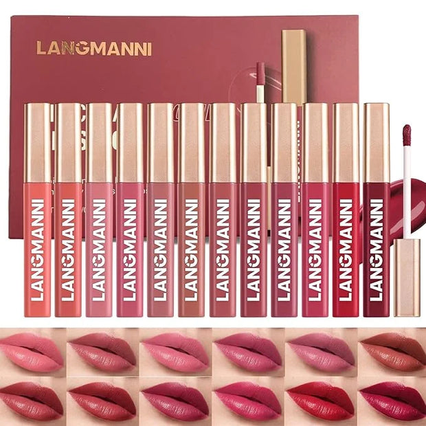 Jolilab 12 Colors Cream Texture Lip Gloss Set - Highly Pigmented, Long - Lasting, Moisturizing Makeup for Women（Set 12Colo...