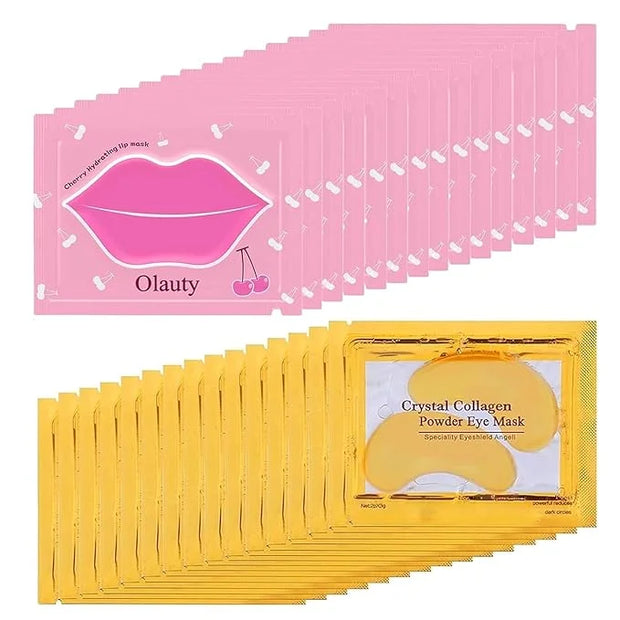 30 Pairs Lip Mask & Eye Mask,24K Gold Gel Eye Masks for Dark Circles,Wrinkles and Fine Lines,Moisturizing Collagen Lip Mas...