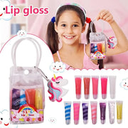 12Pcs Sparkle kids Lip Gloss Set with Unicorn Keychain Carrying Case, Assorted Flavors Moisturizing Shimmer Glossy Lip Par...